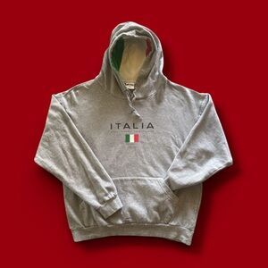 💕Vintage “ITALIA” Hoodie Sweatshirt Kangaroo Pocket • Grey • XXL • Unisex